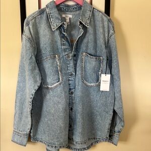 Forever 21 Premium Light Blue Denim Shirt Size Large L Brand New With Tags!